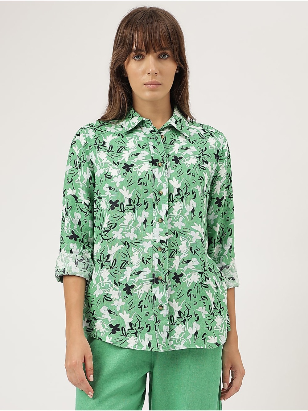 Pure Linen Floral Printed Shirt- Size 10 PTP 21 inch